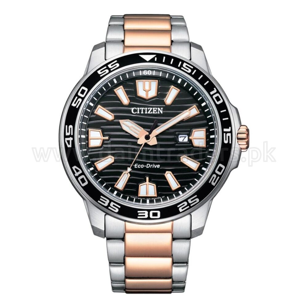 CITIZEN Eco-Drive AW1524-84E Black Dial Two-Tone Rose Gold 45mm Solar Japan Mens