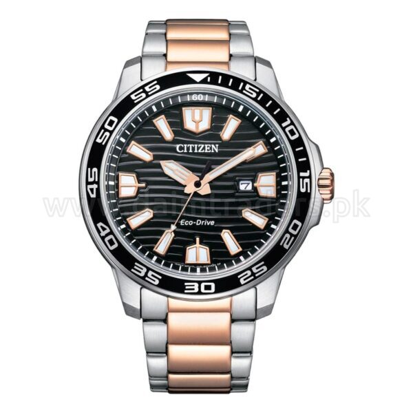 CITIZEN Eco-Drive AW1524-84E Black Dial Two-Tone Rose Gold 45mm Solar Japan Mens