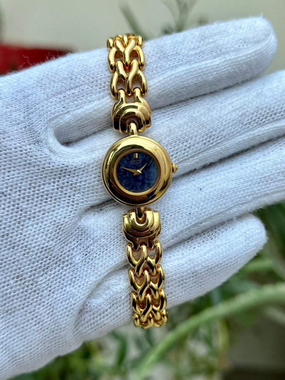 SEIKO SXJM74 Blue Dial Gold Plated Bracelet 26mm Vintage Quartz Japan Ladies