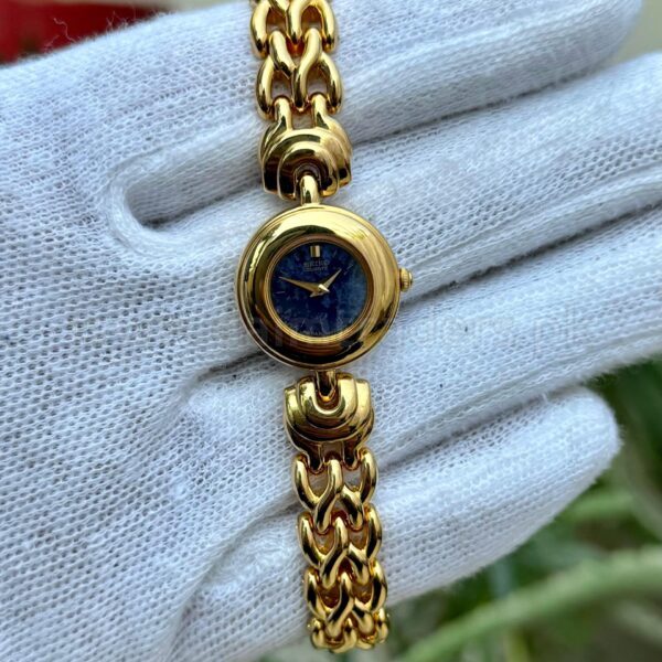 SEIKO SXJM74 Blue Dial Gold Plated Bracelet 26mm Vintage Quartz Japan Ladies