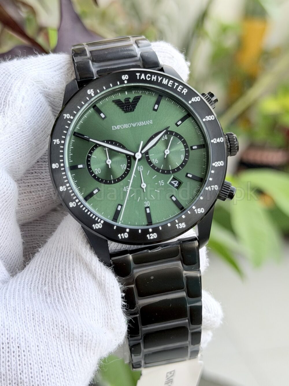Emporio Armani Chronograph AR11472 Green Dial Black Steel Quartz Mens