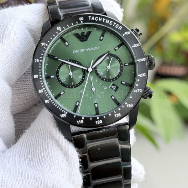 Emporio Armani Chronograph AR11472 Green Dial Black Steel 43mm Quartz Mens