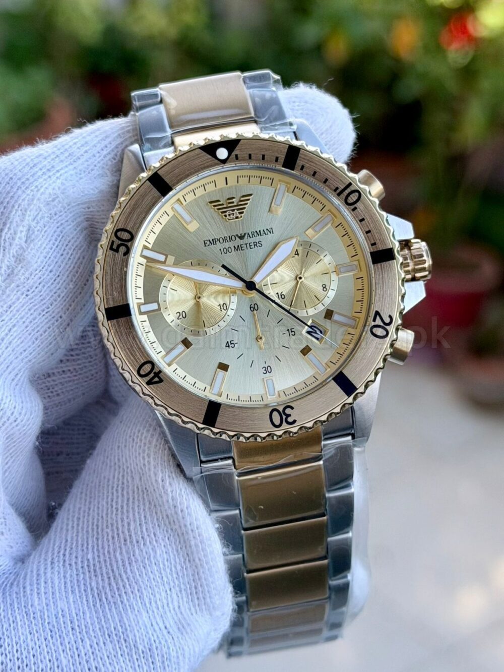 Emporio Armani Diver Chronograph AR11606 Champagne Dial Two-Tone 43mm Quartz Mens