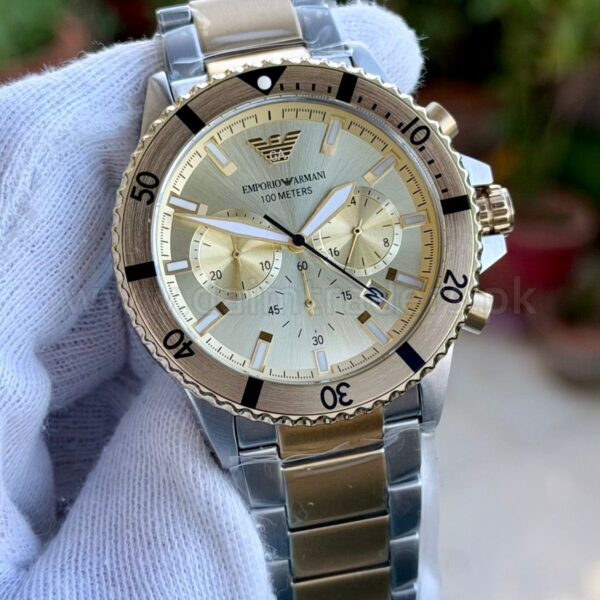 Emporio Armani Diver Chronograph AR11606 Champagne Dial Two-Tone 43mm Quartz Mens
