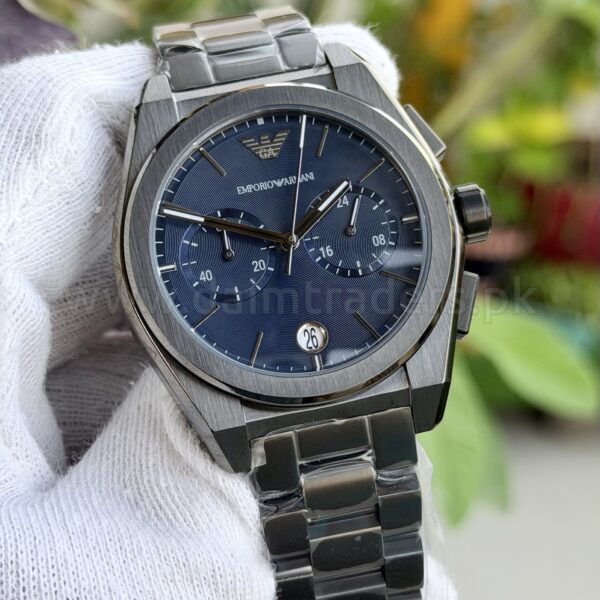 Emporio Armani Federico Chronograph AR11561 Blue Dial Gunmetal Steel 43mm Quartz Mens