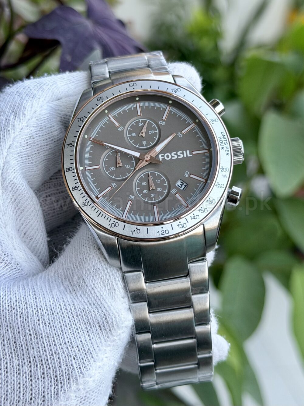 Fossil Chronograph BQ2066 Grey Dial Rose Gold Accents Tachymeter Steel Quartz Mens