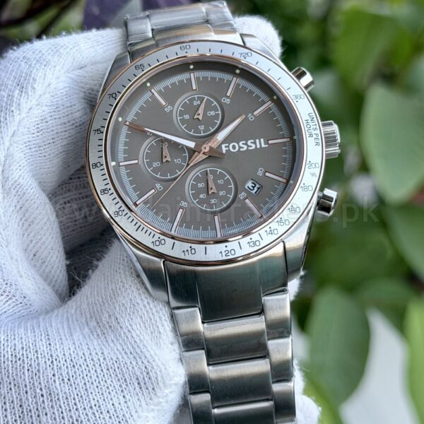Fossil Chronograph BQ2066 Grey Dial Rose Gold Accents Tachymeter Steel Quartz Mens