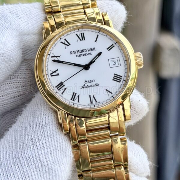RAYMOND WEIL Saxo 2920 White Roman Dial 18k Gold Plated Automatic Swiss Mens