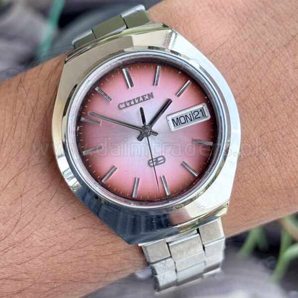 CITIZEN Cosmotron W78SS Salmon Pink Dial Day-Date 36mm Vintage Electronic Japan Mens