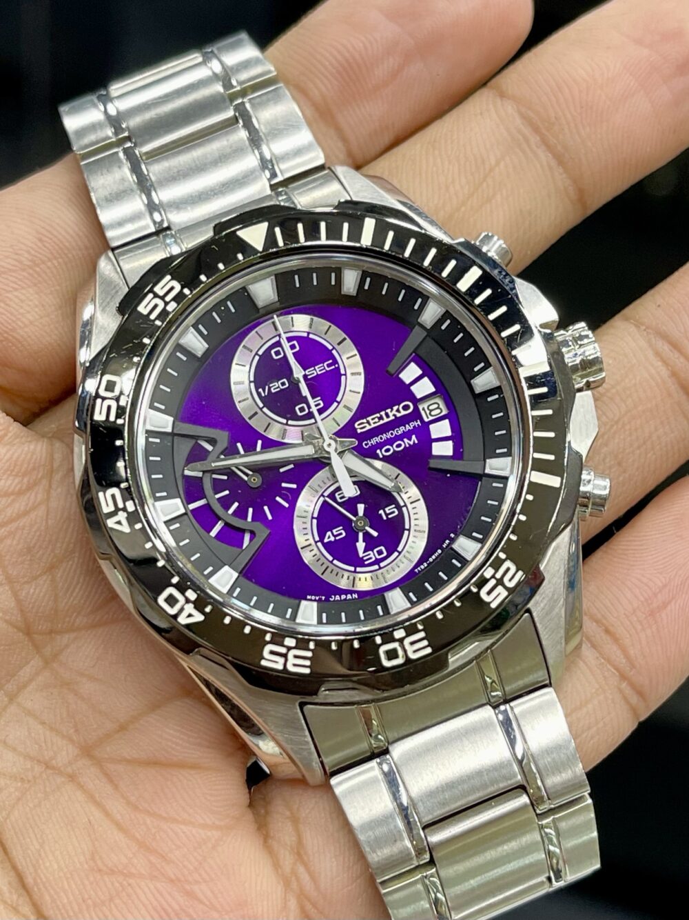 SEIKO Chronograph SNDF59P1 Purple Dial Quartz Japan Mens