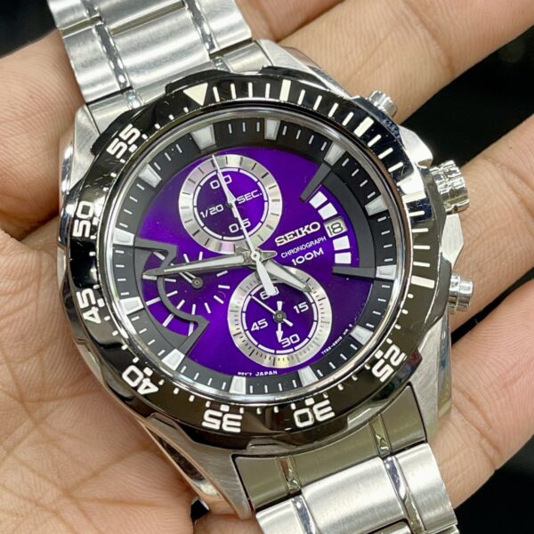 SEIKO Chronograph SNDF59P1 Purple Dial Quartz Japan Mens