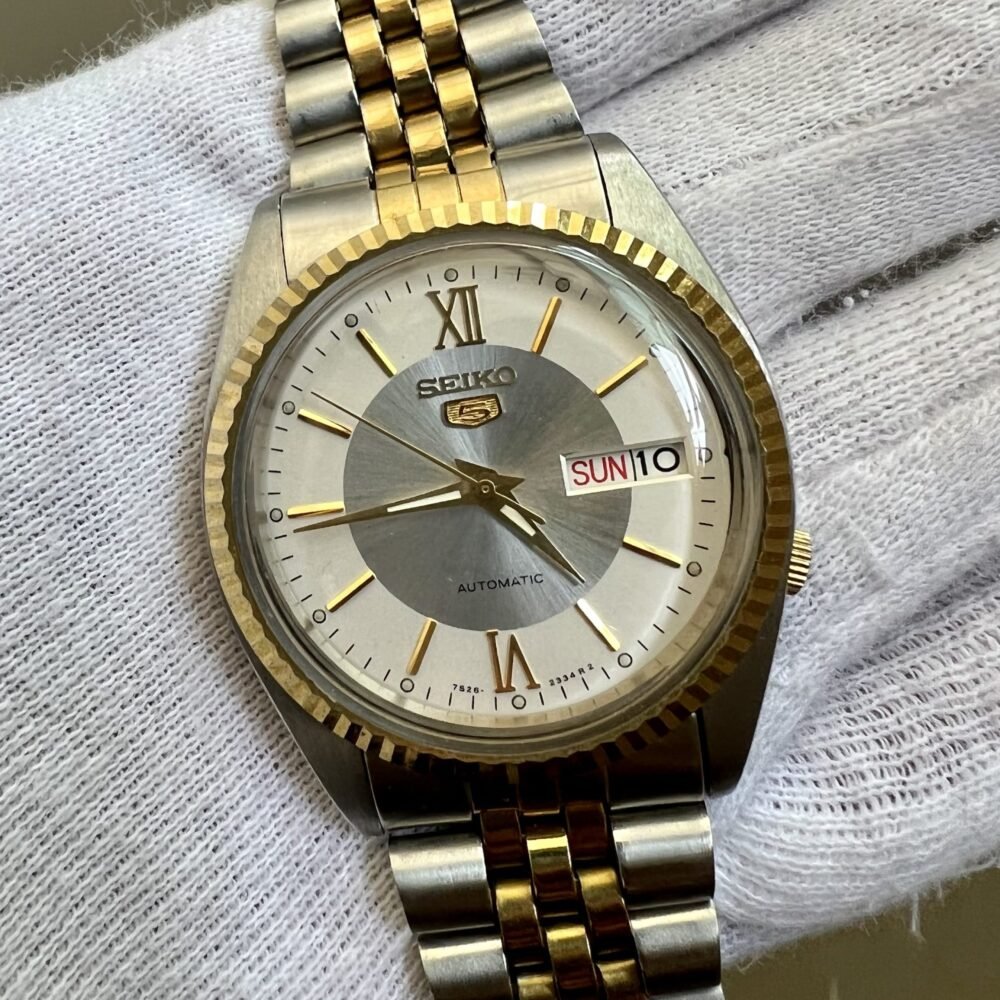 Seiko 5 Japan Dual Tone Dome Glass Fluted Bezel