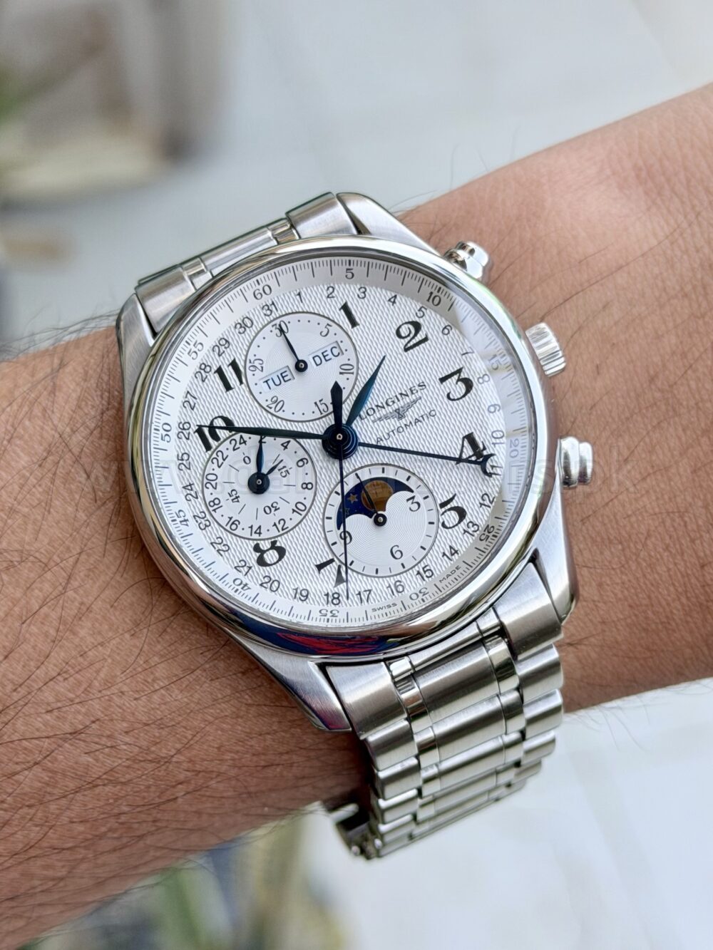 LONGINES Master Collection Moonphase Chronograph L2.673.4.78.6 White Dial 40mm Steel Bracelet Automatic Swiss Mens – photo 3