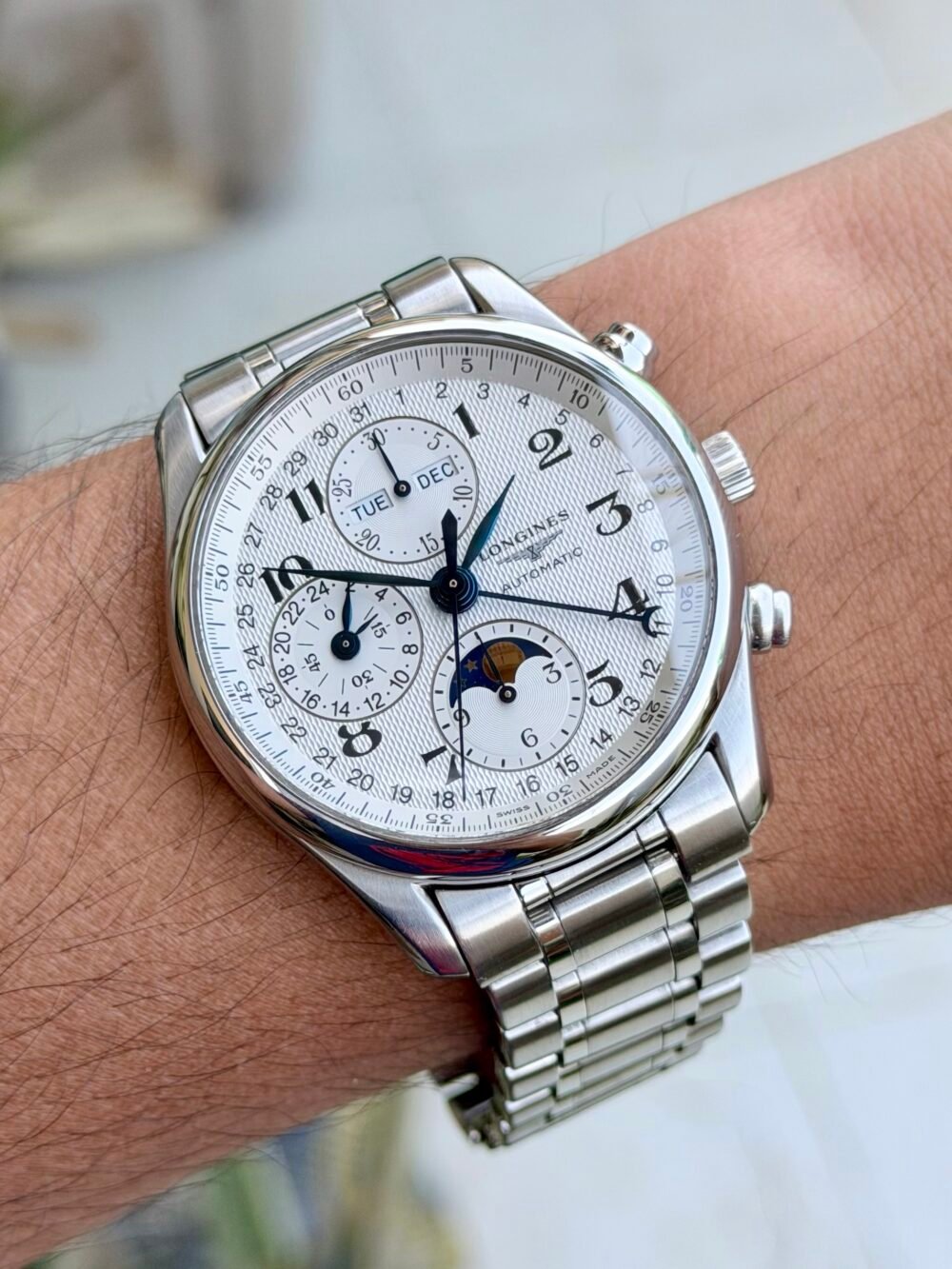 LONGINES Master Collection Moonphase Chronograph L2.673.4.78.6 White Dial 40mm Steel Bracelet Automatic Swiss Mens – photo 3