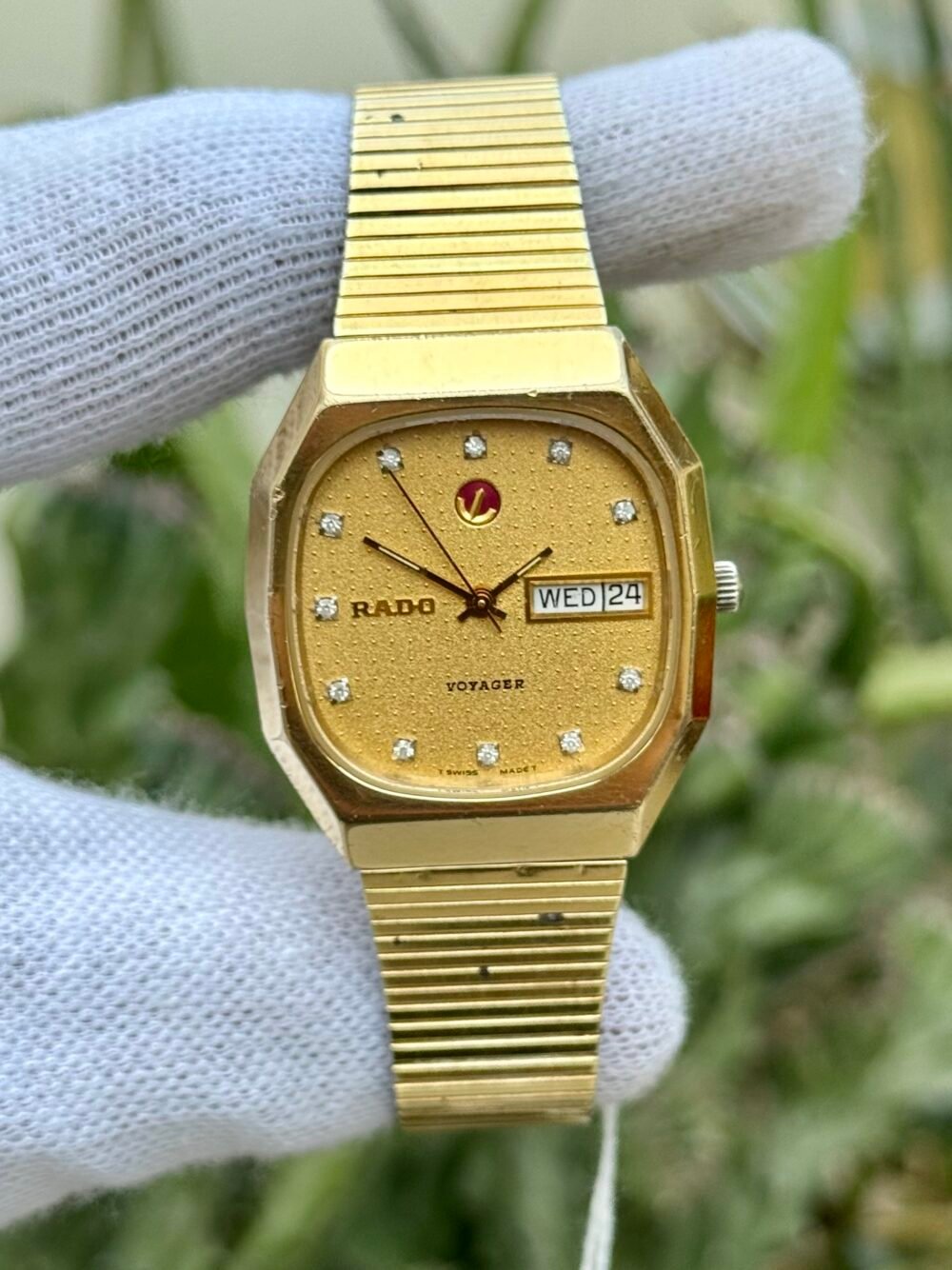 RADO Voyager Gold Diamond Dial Day-Date Gold Plated Automatic Swiss Unisex