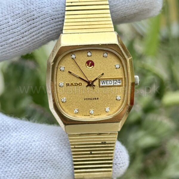 RADO Voyager Gold Diamond Dial Day-Date Gold Plated Automatic Swiss Unisex