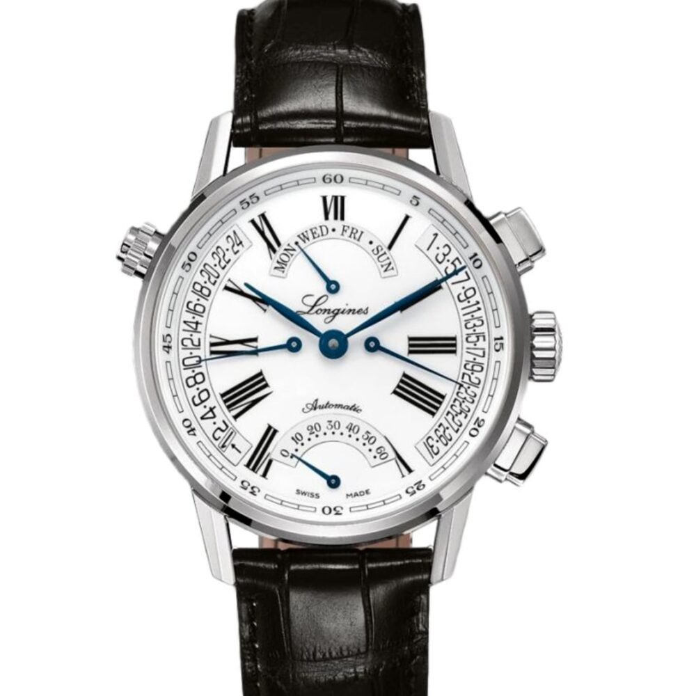 LONGINES Heritage Retrograde L4.797.4.71.2 White Roman Dial GMT 41mm Automatic Swiss Mens