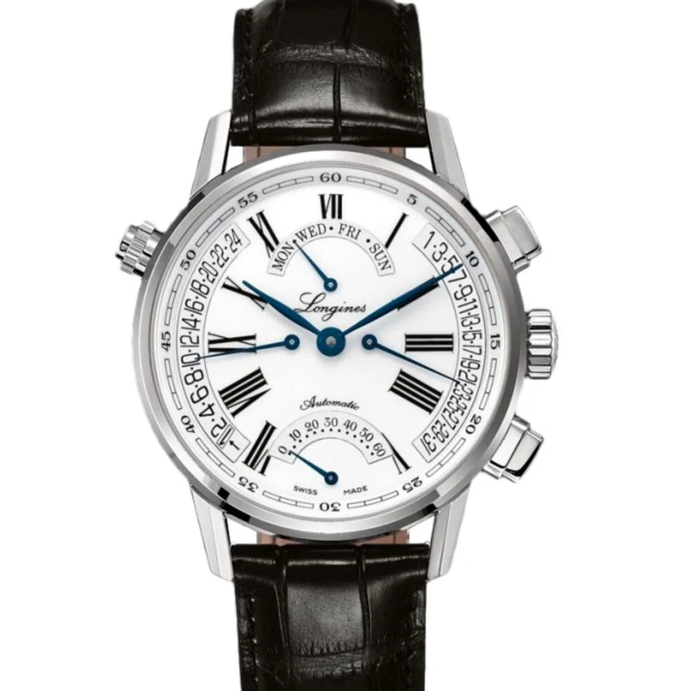 LONGINES Heritage Retrograde L4.797.4.71.2 White Roman Dial GMT 41mm Automatic Swiss Mens
