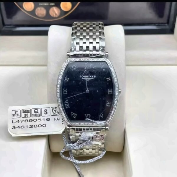 Longines La Grande Classique Tonneau L4.789.0.51.6 Diamond Black Dial Quartz Swiss Women