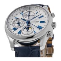 Longines Master Collection Chronograph Moonphase L2.773.4.71.2 - angled view, moonphase and calendar