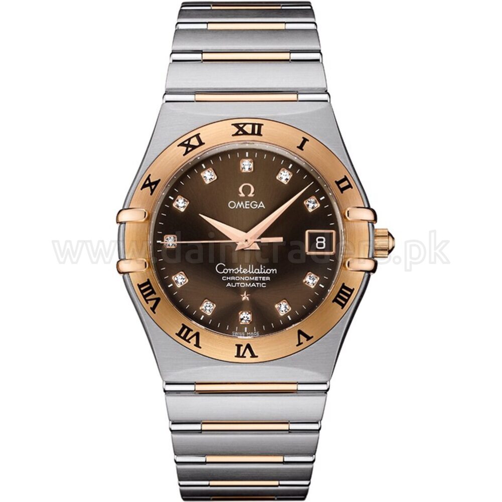 OMEGA Constellation 1301.60.00 Chocolate Diamond Dial Red Gold Steel Automatic Chronometer Swiss Mens