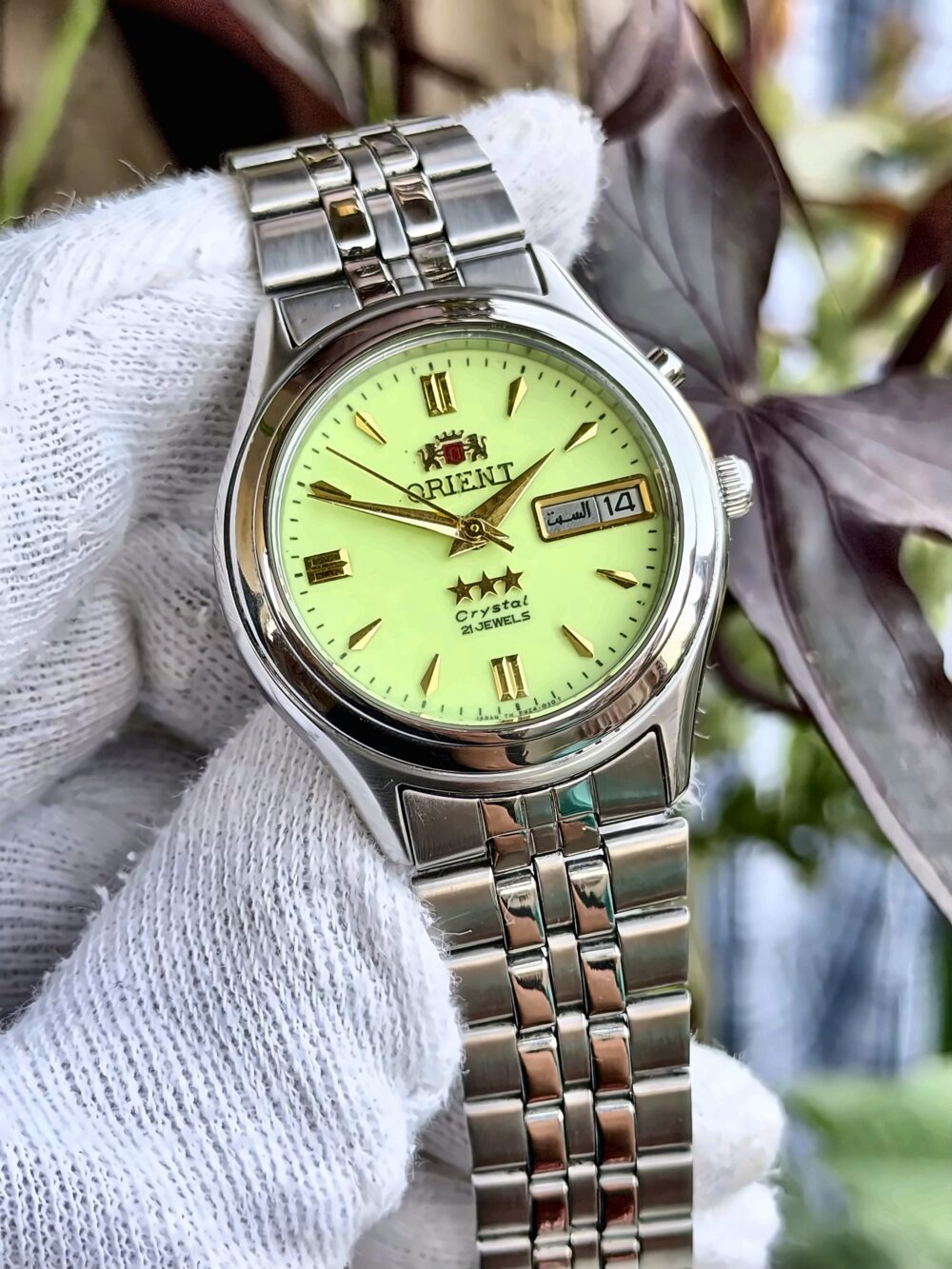 ORIENT 3 Star Crystal 469WA2 Lume Dial Day Date 37mm Automatic Japan Mens