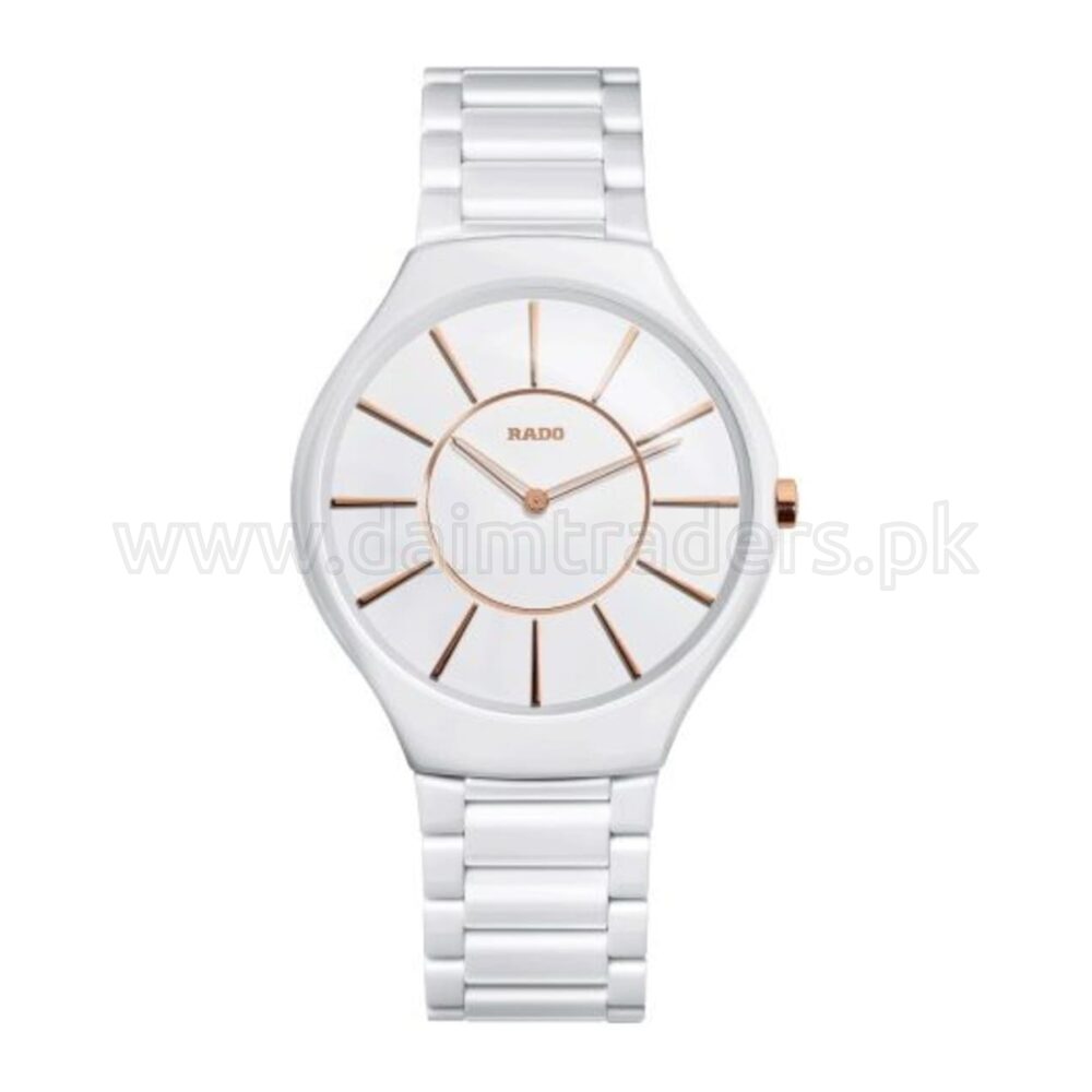RADO True Thinline R27957102 White Ceramic Rose Gold Quartz Swiss