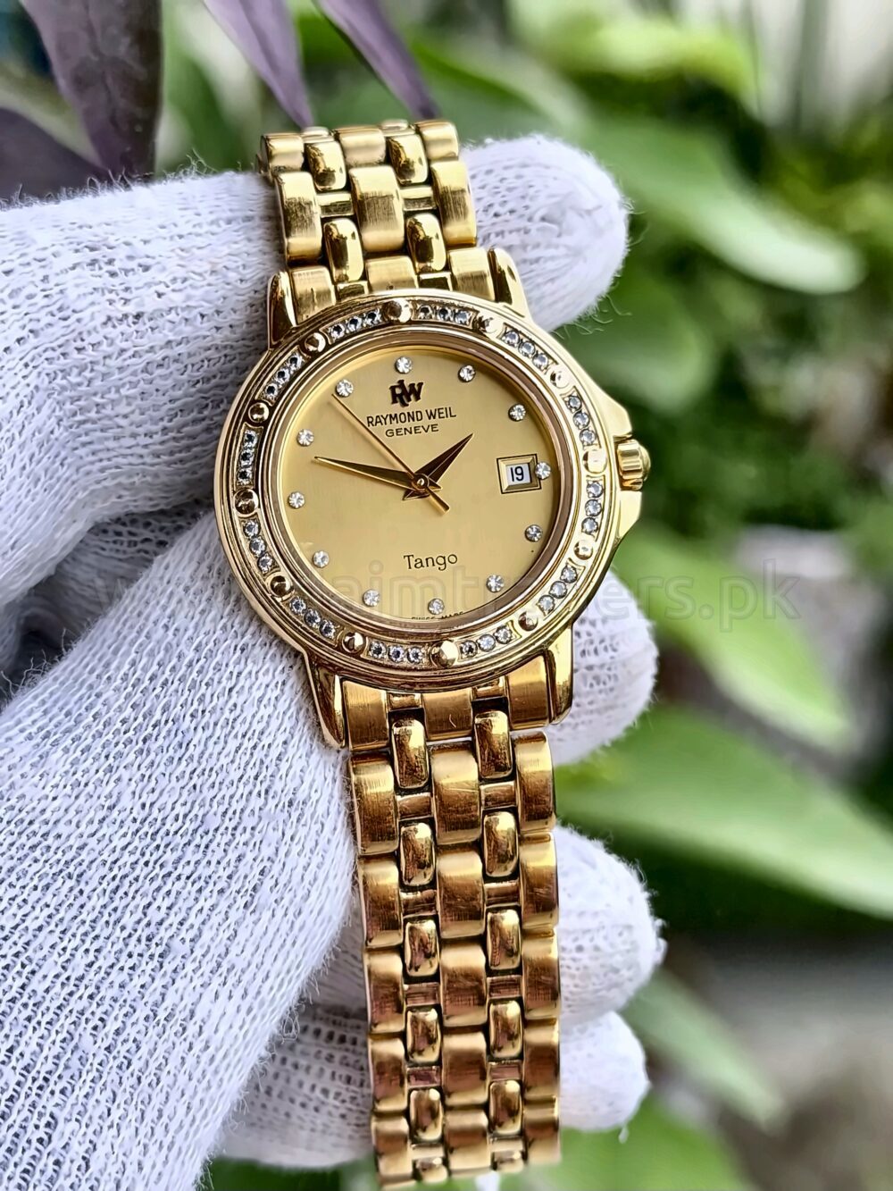 Raymond Weil Tango 5360 Champagne Diamond Dial Diamond Bezel 18k Gold Plated Quartz Swiss Ladies