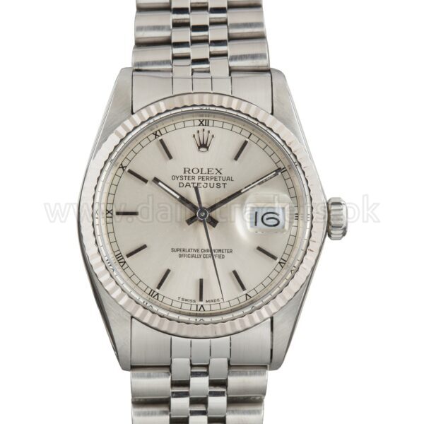 ROLEX Datejust 16014 Steel White Gold Fluted Bezel 36mm Automatic Swiss Mens