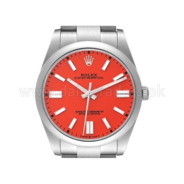ROLEX Oyster Perpetual 41 124300 Coral Red Dial Steel Automatic Swiss Mens