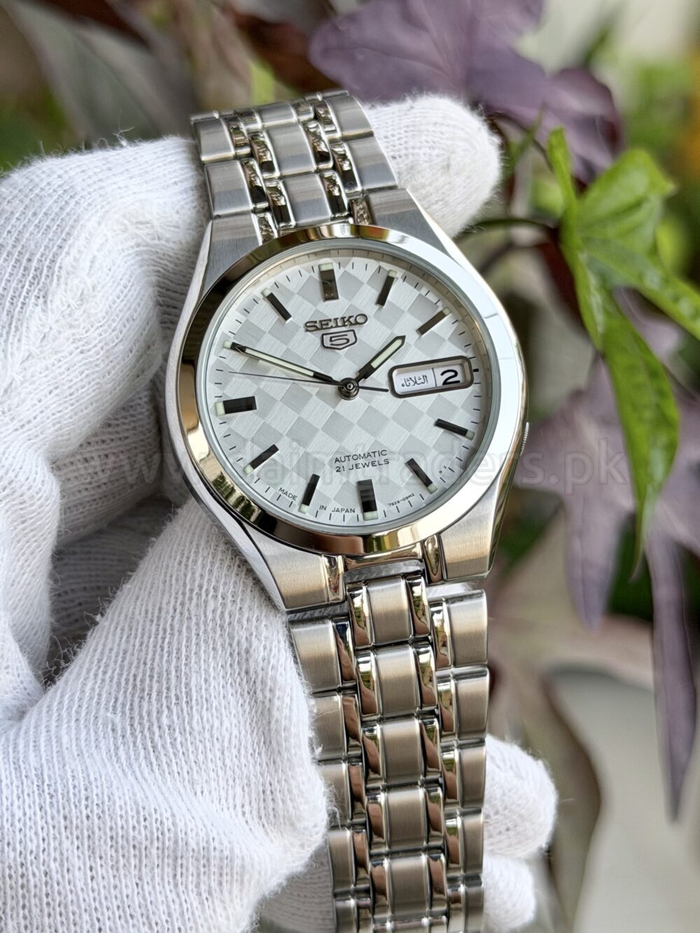 SEIKO 5 SNKG09 Silver Checkered Dial Day-Date Steel Automatic Japan Mens – photo 2