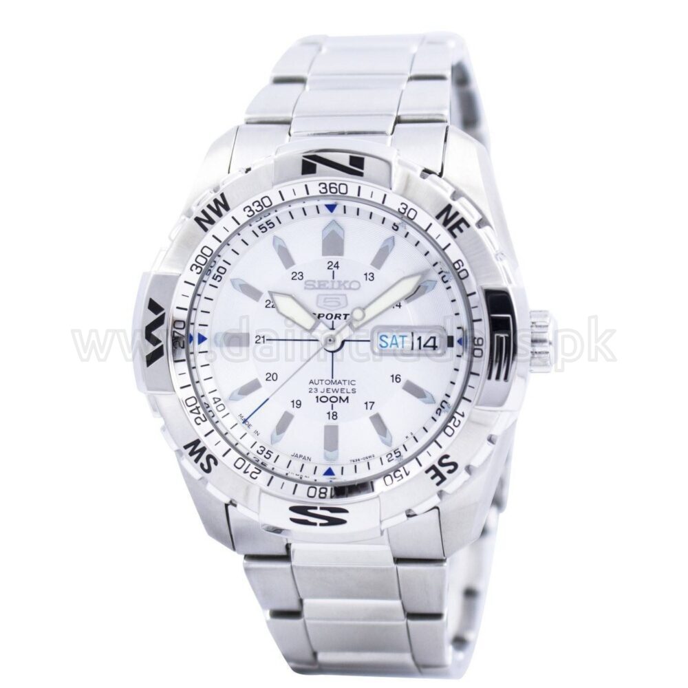 SEIKO 5 Sports SNZJ03 Silver Dial Compass Bezel 42mm Automatic Japan Mens