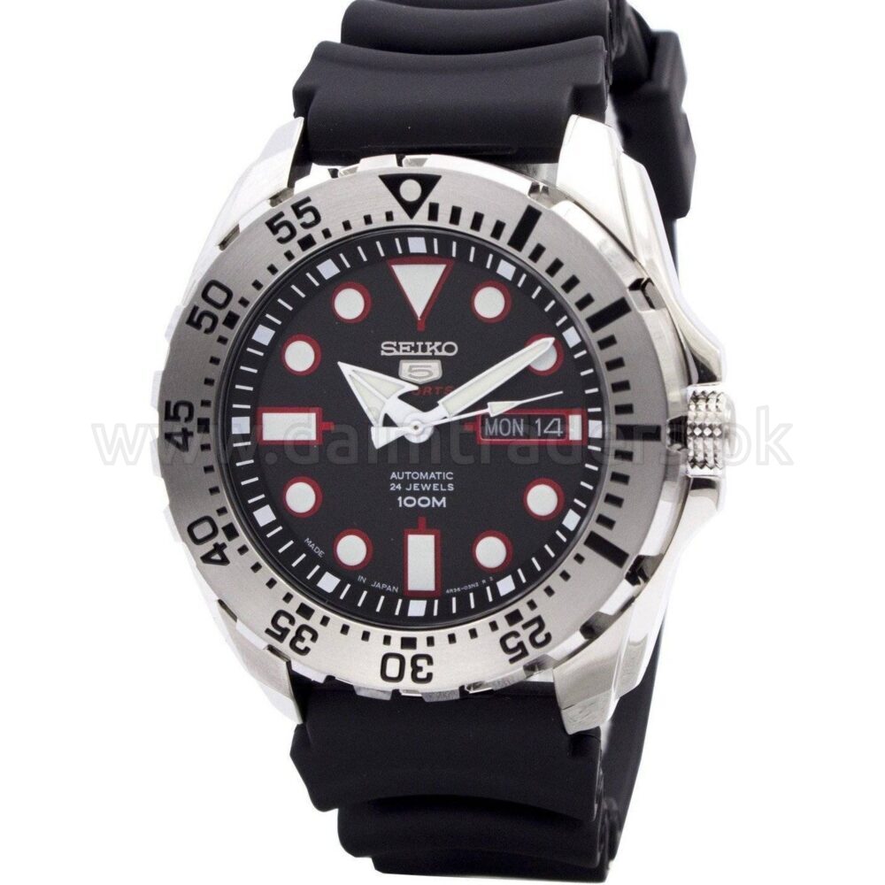 SEIKO 5 Sports SRP601J1 Black Red Dial Steel Bezel Rubber Automatic Japan Mens