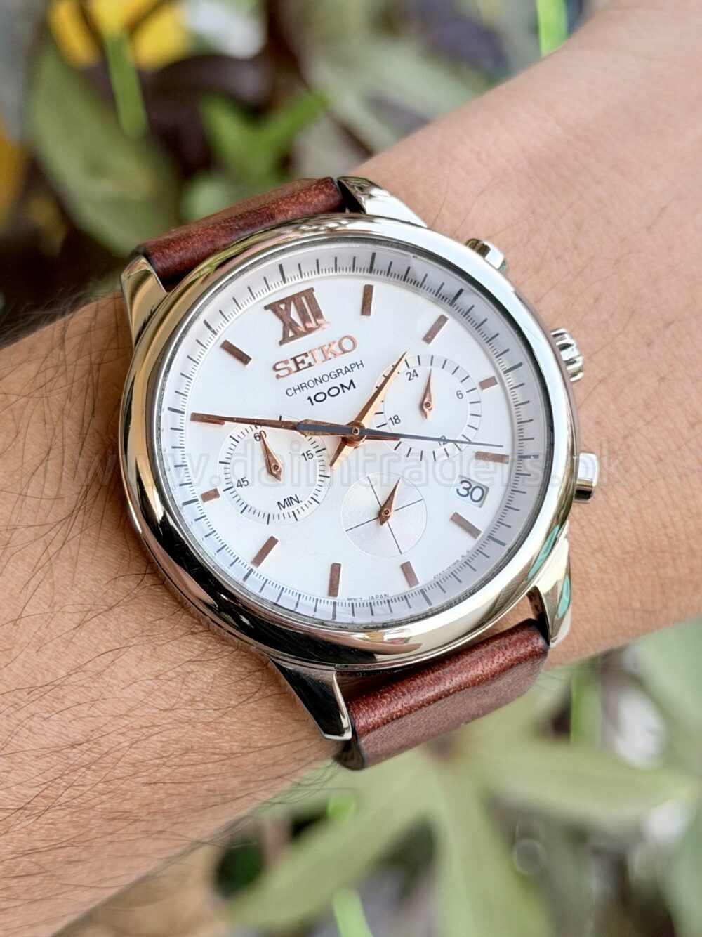 SEIKO Chronograph SSB143P1 Silver Dial Rose Gold Accents Leather Quartz Japan Mens – photo 2