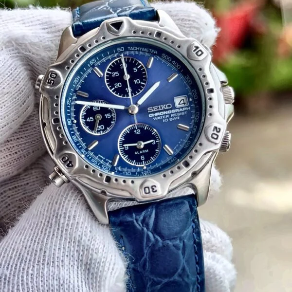 SEIKO Speedtimer Chronograph Alarm SBDP015 7T32-6E40 Blue Dial Quartz Japan Mens