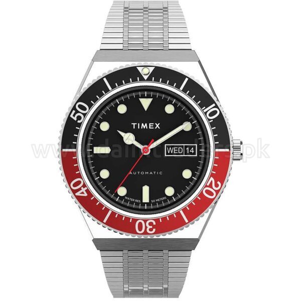 Timex M79 Automatic TW2U83400 Black Dial Red Black Bezel 40mm Mens