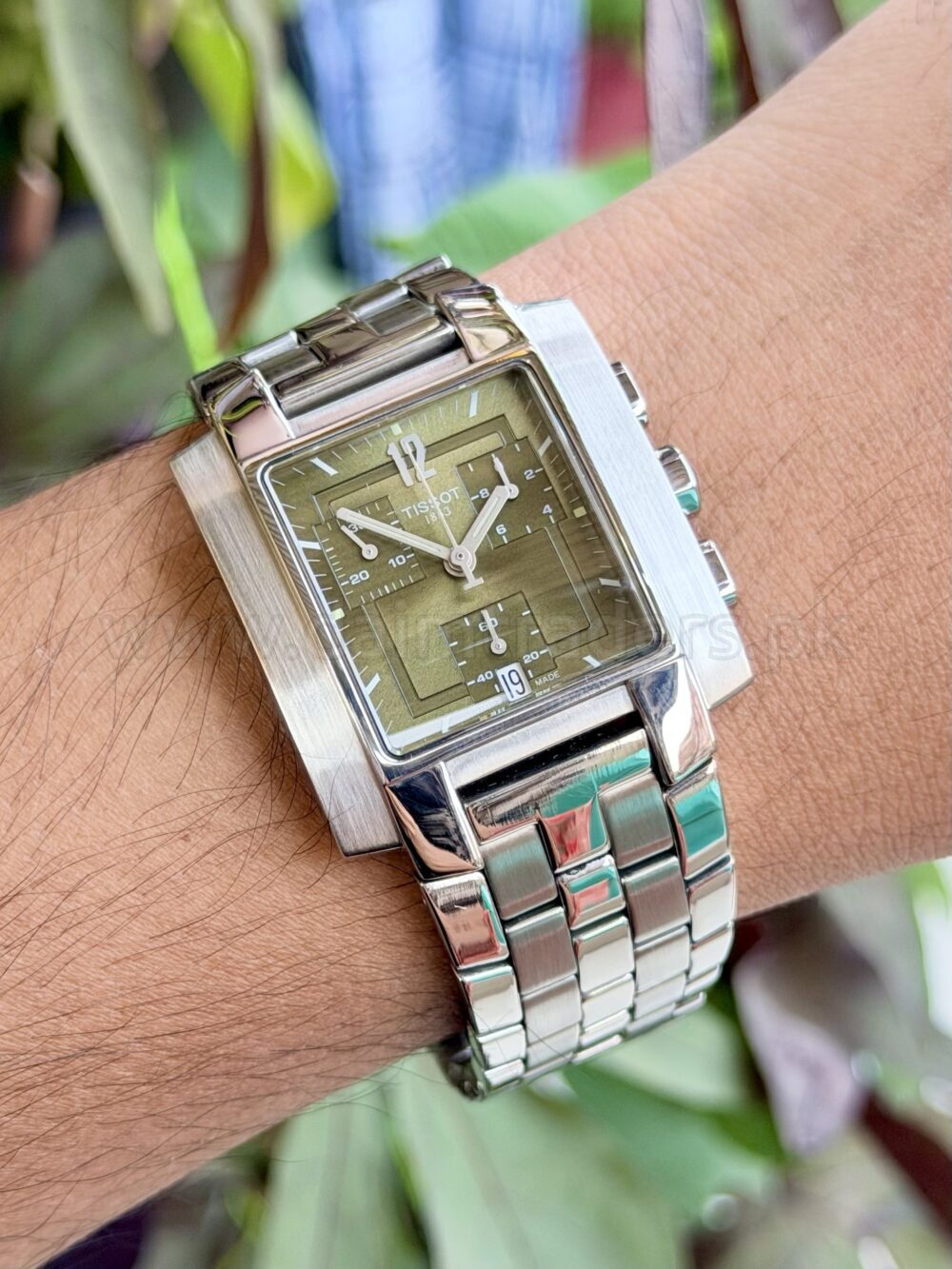 TISSOT T-Trend TXL Chronograph T60.1.587 Green Dial Rectangular Steel Quartz Swiss Mens – photo 2