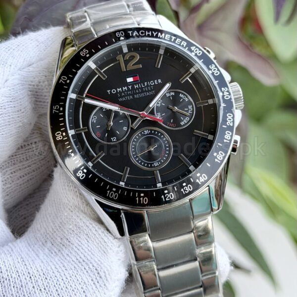 Tommy Hilfiger Luke 1791104 Black Dial Tachymeter Bezel 46mm Steel Quartz Mens